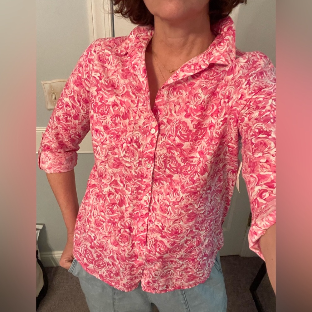 Charter Club Pink & White Floral Button-Down Shirt